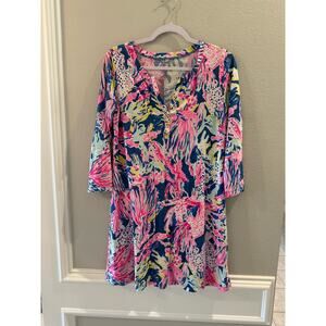 Lilly Pulitzer Banyan Dress Indigo Sunken Treasure 3/4 Sleeve Size Small